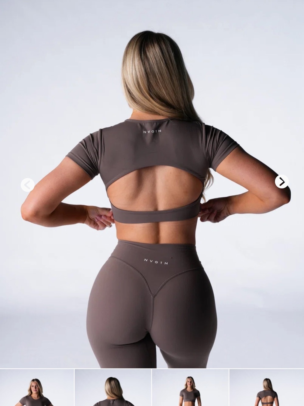 NVGTN Dark Roast Solace Open Back Tee & NVGTN Dark Roast Straight leg pants
